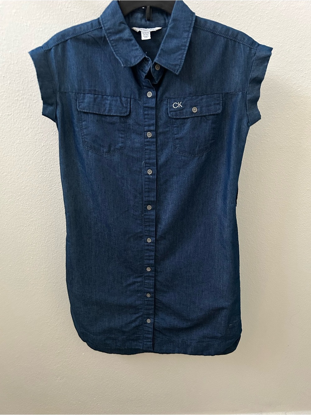 Calvin Klein Indigo Denim Sleeveless Button-Front Dress